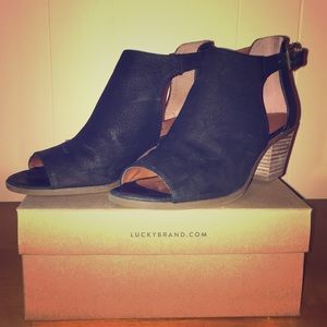 Real leather lucky brand open toe booties